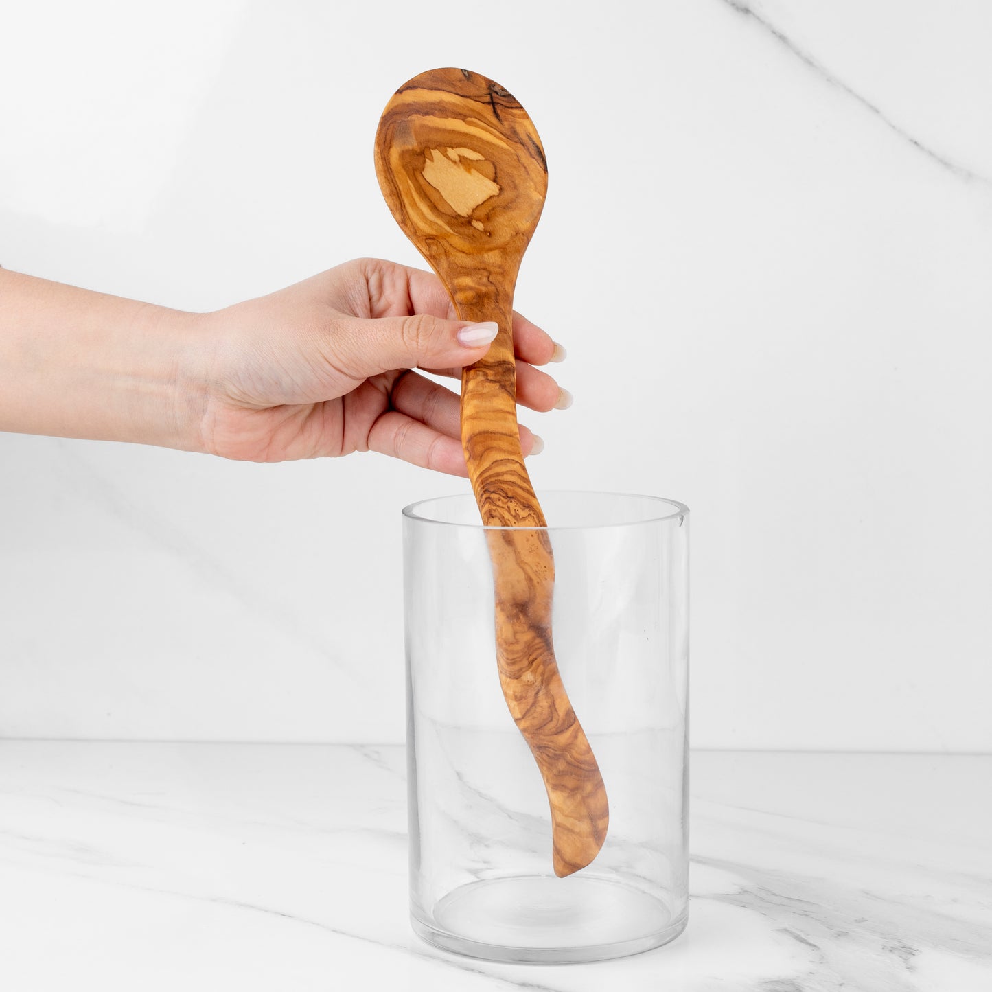 Cuillère de cuisine en bois d'olivier, manche courbé fait main, 30 cm (11,8")