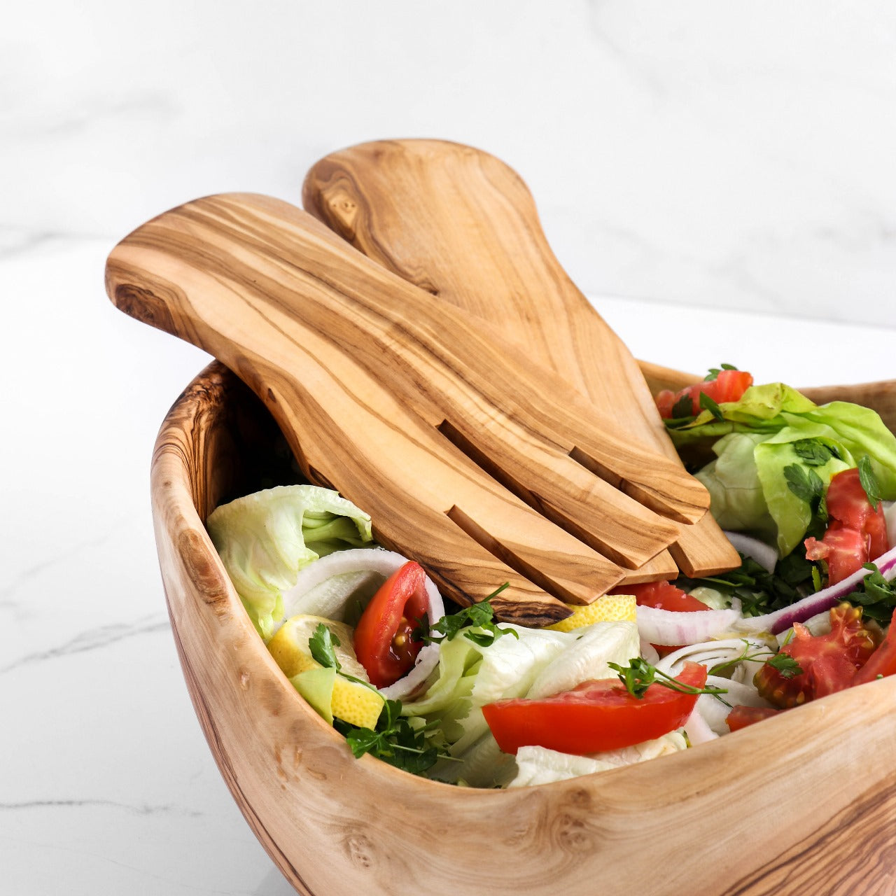 Aiguilles à salade en bois d'olivier faites à la main – Ensemble de service 2 pièces