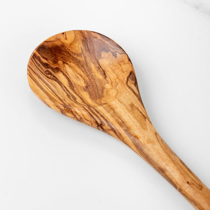 Cuillère à mélanger ronde en bois d'olivier faite à la main, 30 cm (11,8 po)