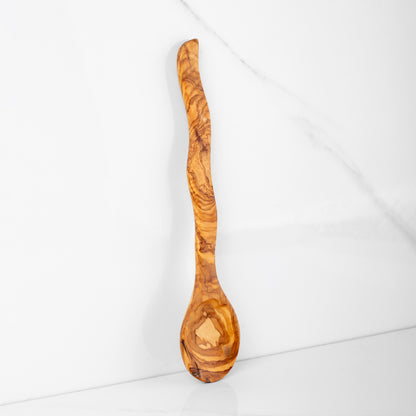 Cuillère de cuisine en bois d'olivier, manche courbé fait main, 30 cm (11,8")