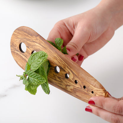Éplucheur d'herbes fait main en bois d'olivier | Accessoire de cuisine écologique