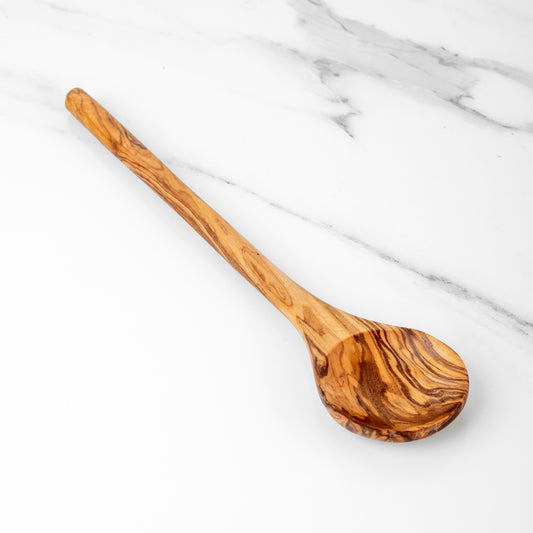 Cuillère à mélanger ronde en bois d'olivier faite à la main, 30 cm (11,8 po)