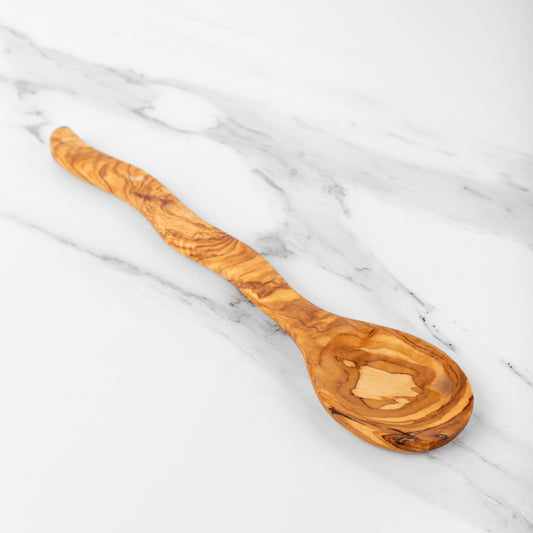 Cuillère de cuisine en bois d'olivier, manche courbé fait main, 30 cm (11,8")