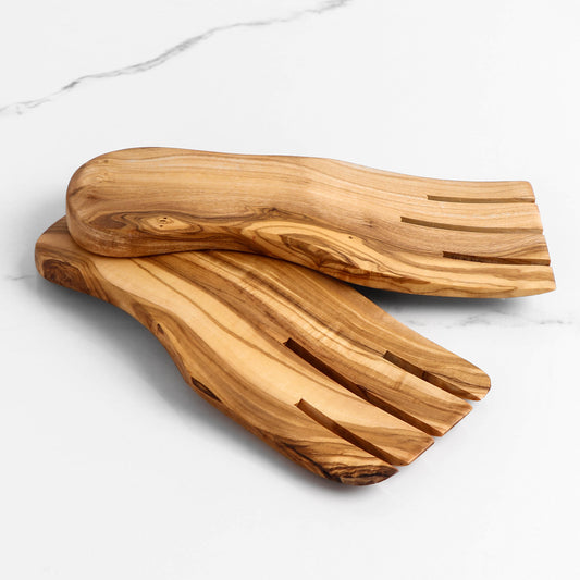 Aiguilles à salade en bois d'olivier faites à la main – Ensemble de service 2 pièces