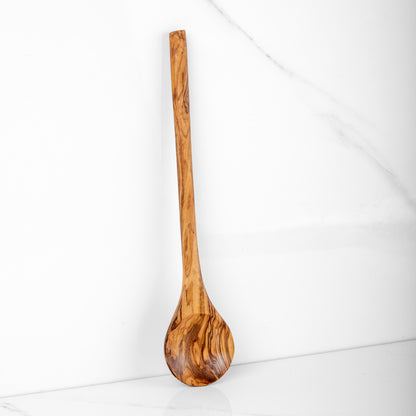 Cuillère à mélanger ronde en bois d'olivier faite à la main, 30 cm (11,8 po)